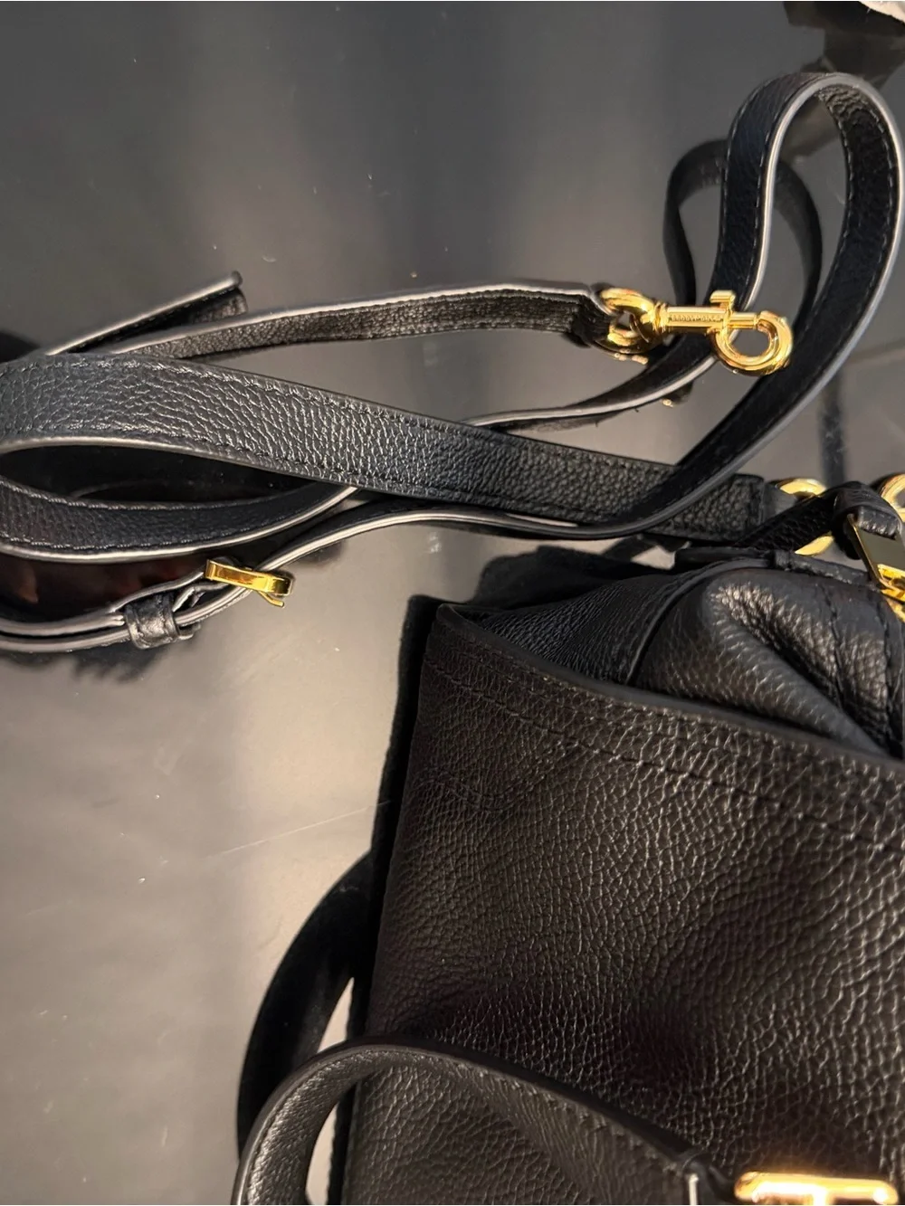 Marc Jacobs Black Pebbled Leather Satchel with Gold Hardware